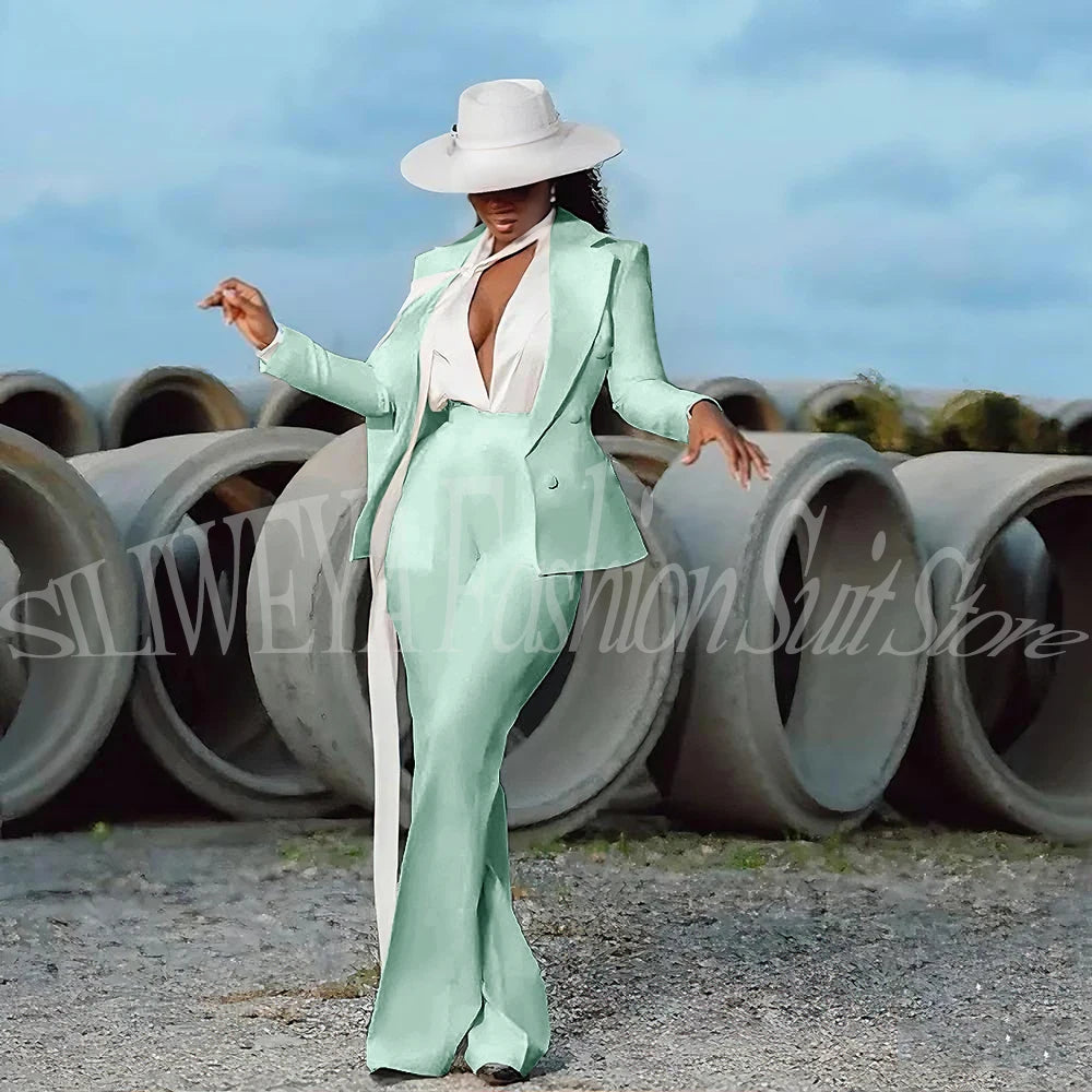 Women's 2-Piece Tuxedo Suit – Double Breasted V-Neck Blazer & Pants | Office, Wedding & Evening