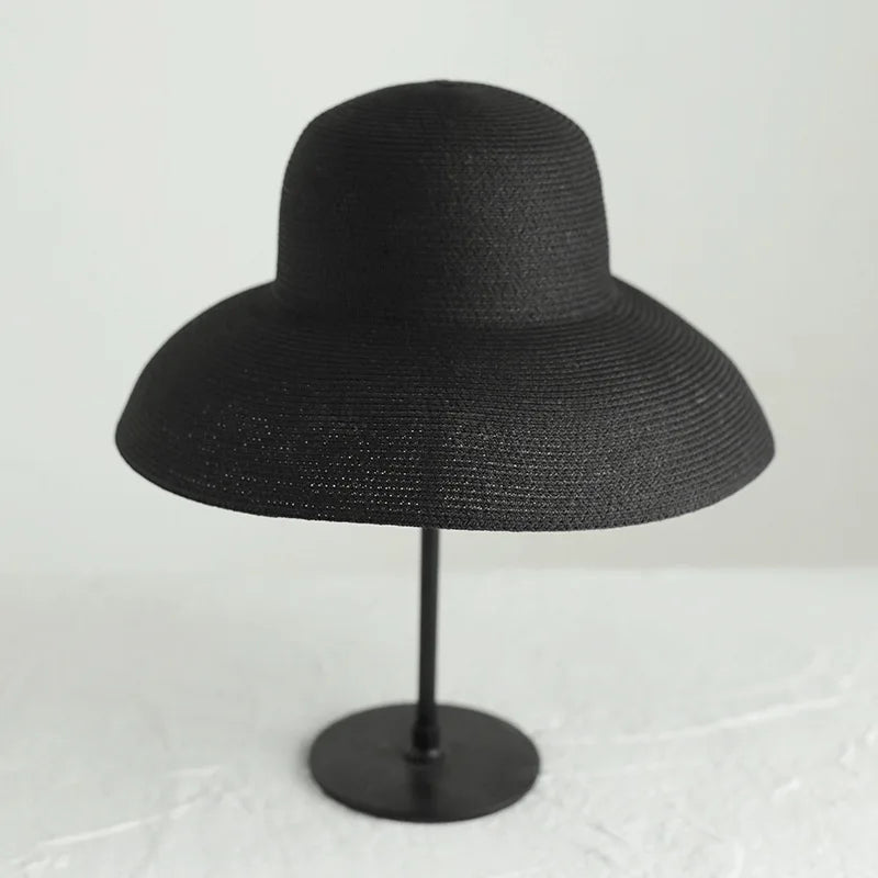 hood Hepburn wind big brim straw hat female summer sunscreen basin hat French beach holiday sunshade hat LADYLYS