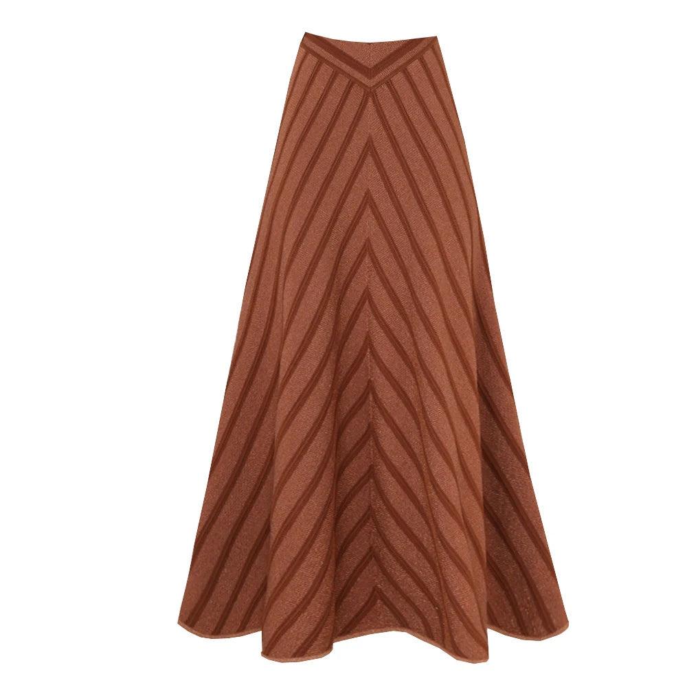 2Pcs Striped Swimsuit With Long Skirt Sexy Women Bikini Push Up Swimwear Halter LADYLYS