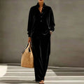 Women's Velvet 2-Piece Set: Stand Collar Blouse and Wide-Leg Trousers
