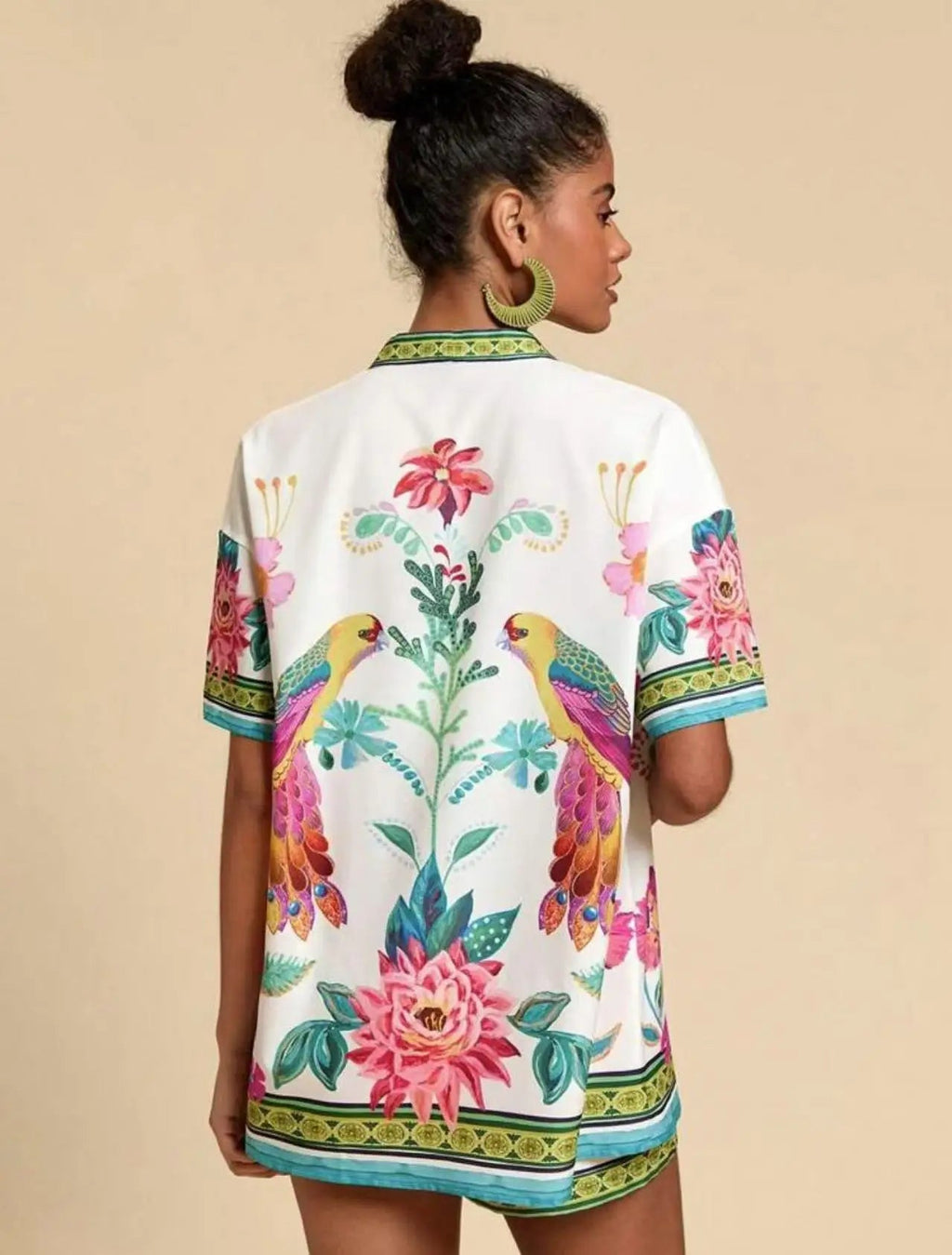 Casual Printed Cardigan Short-sleeved Top Shorts Two-piece Set LADYLYS