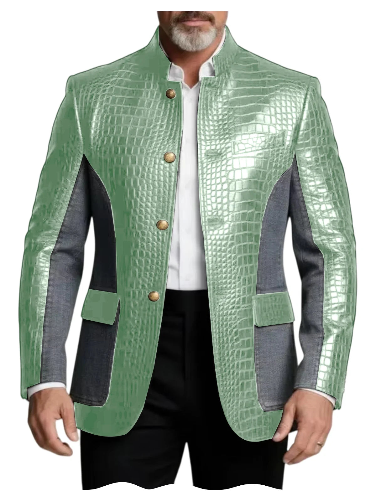 Men's Crocodile Embossed Leather Brown Jacket Patchwork Denim Luxury PU LADYLYS