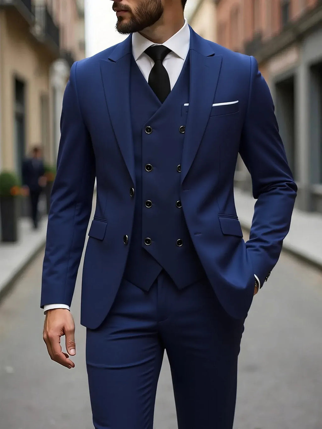 Men's Three-Piece Wedding Suit with Jacket, Waistcoat & Trousers