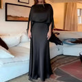 Elegant Solid Evening Gown Set Sexy Skew Collar Top Pullover & Long Dress Suit LADYLYS