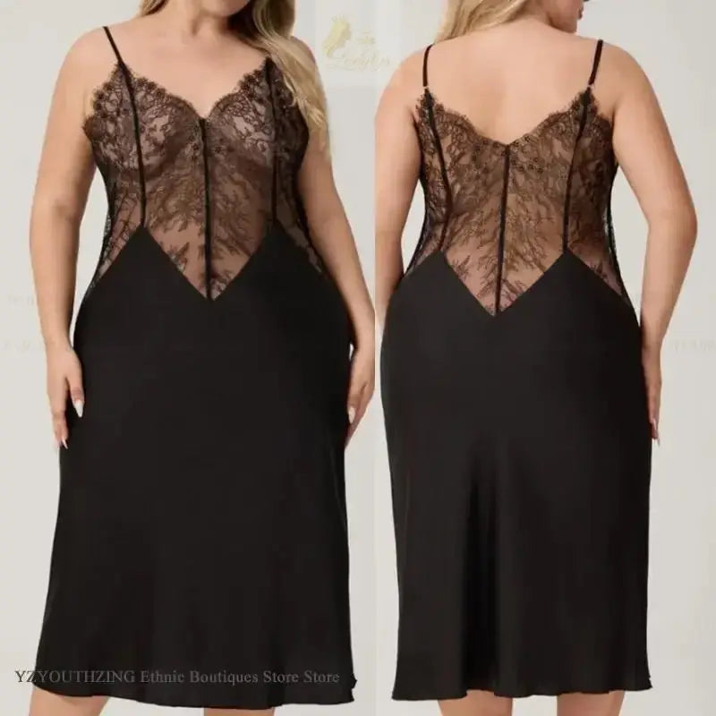 Oversize 3XL 4XL 5XL Female Long Nightgown Sleepwear Sexy LADYLYS