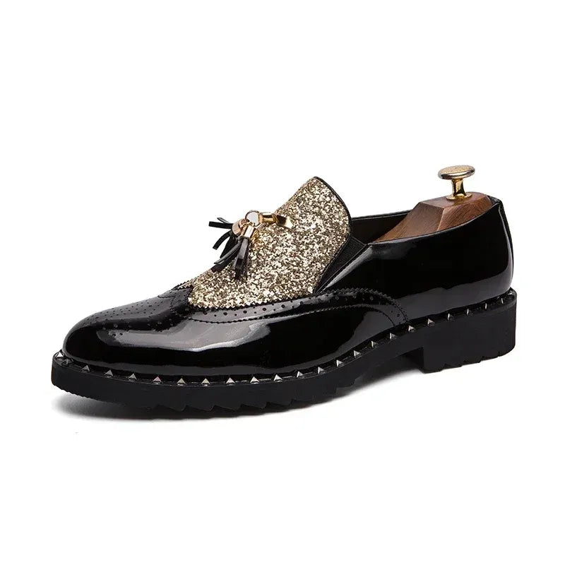 Men's Sequin Loafers in Black & Black Gold