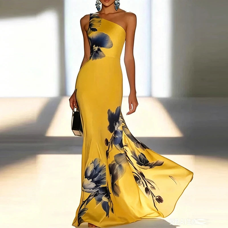 Elegant Sleeveless Hollow Out Evening Dress Temperament High Waist Pleated Chiffon Dress Sexy LADYLYS