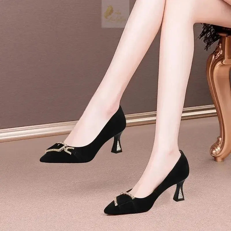 Cute Sweet Navy Blue High Quality Floral Crystal Comfort Pumps Lady Fashion LADYLYS