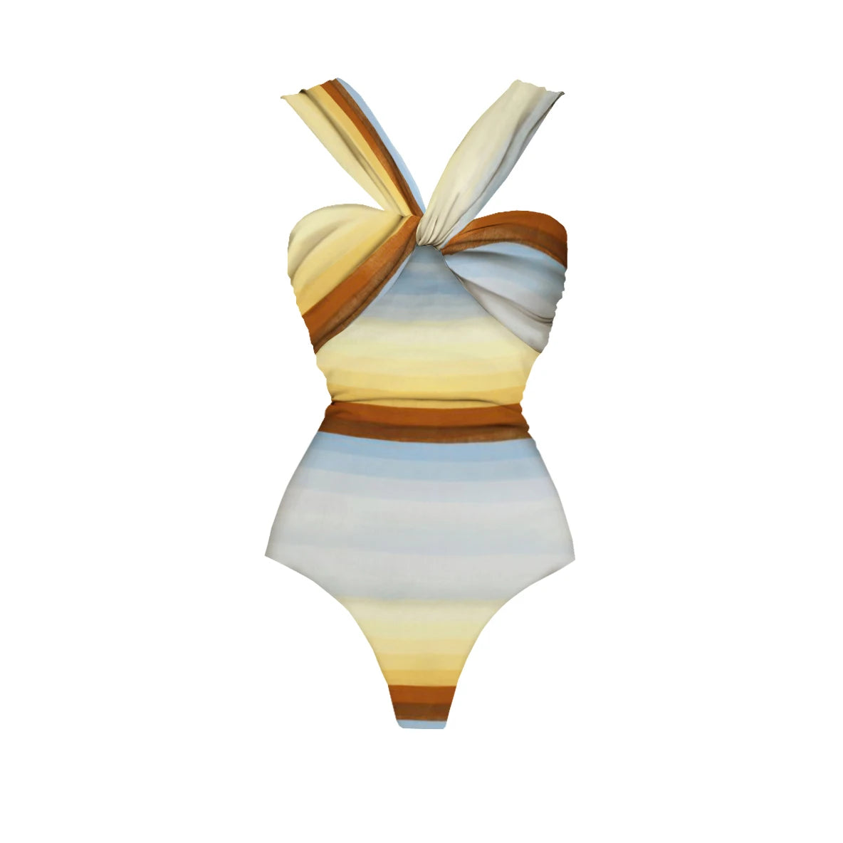 2Pcs Striped Swimsuit With Long Skirt Sexy Women Bikini Push Up Swimwear Halter LADYLYS