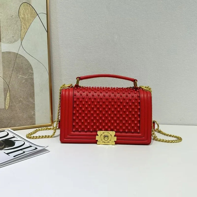 Luxury Designer Inlaid Pearls Lattice Embroidery Women's Shoulder Bag Fashion High-end Handbags Small Square Bag Versatile Purse LADYLYS