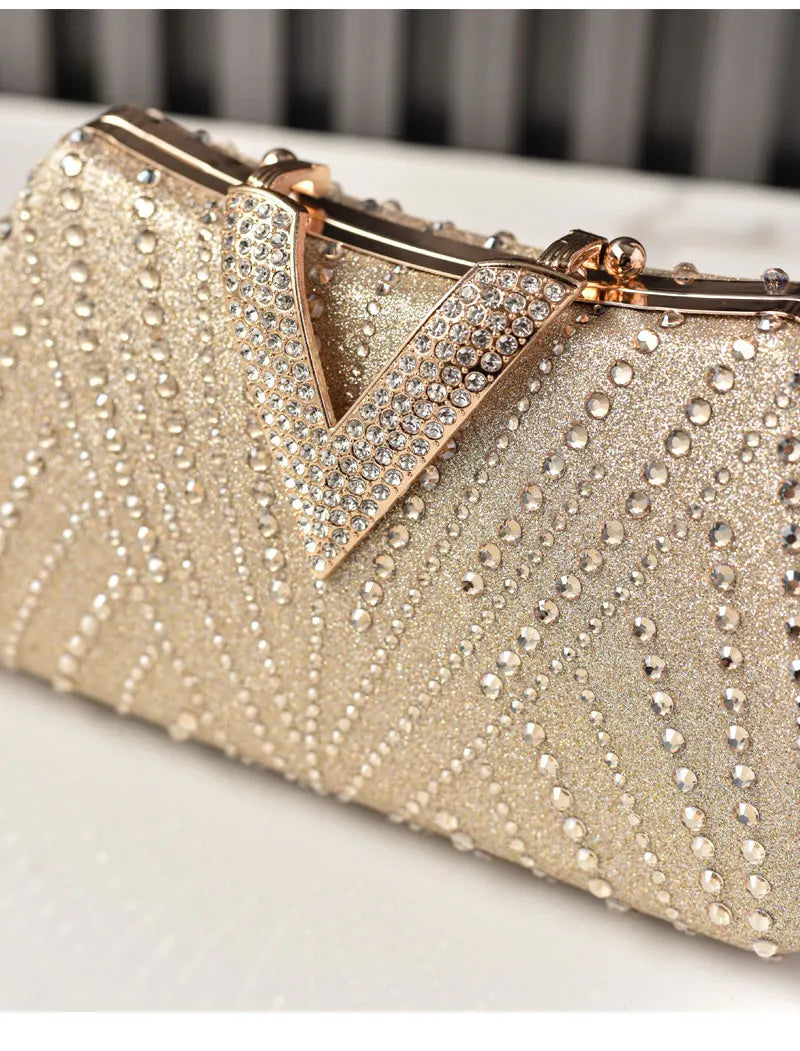 Diamond Silver Shoulder Bags for Women Wedding Inspired Designer Handbags 2026 Luxury Quality V Hasp Rhinestone Crossbody Bags LADYLYS