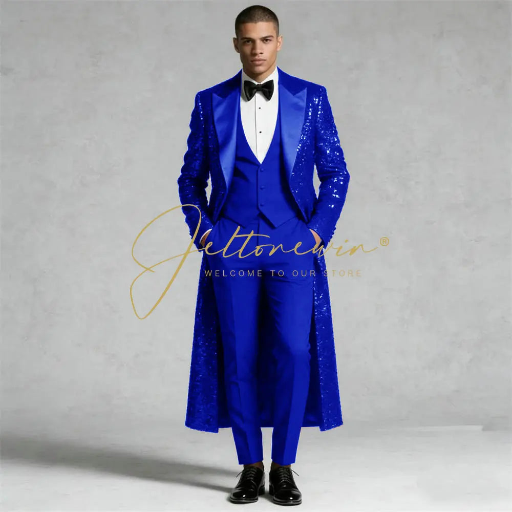 Sequin Wedding Suits For Men Peaked Lapel Groom elegant 3 Pieces LADYLYS