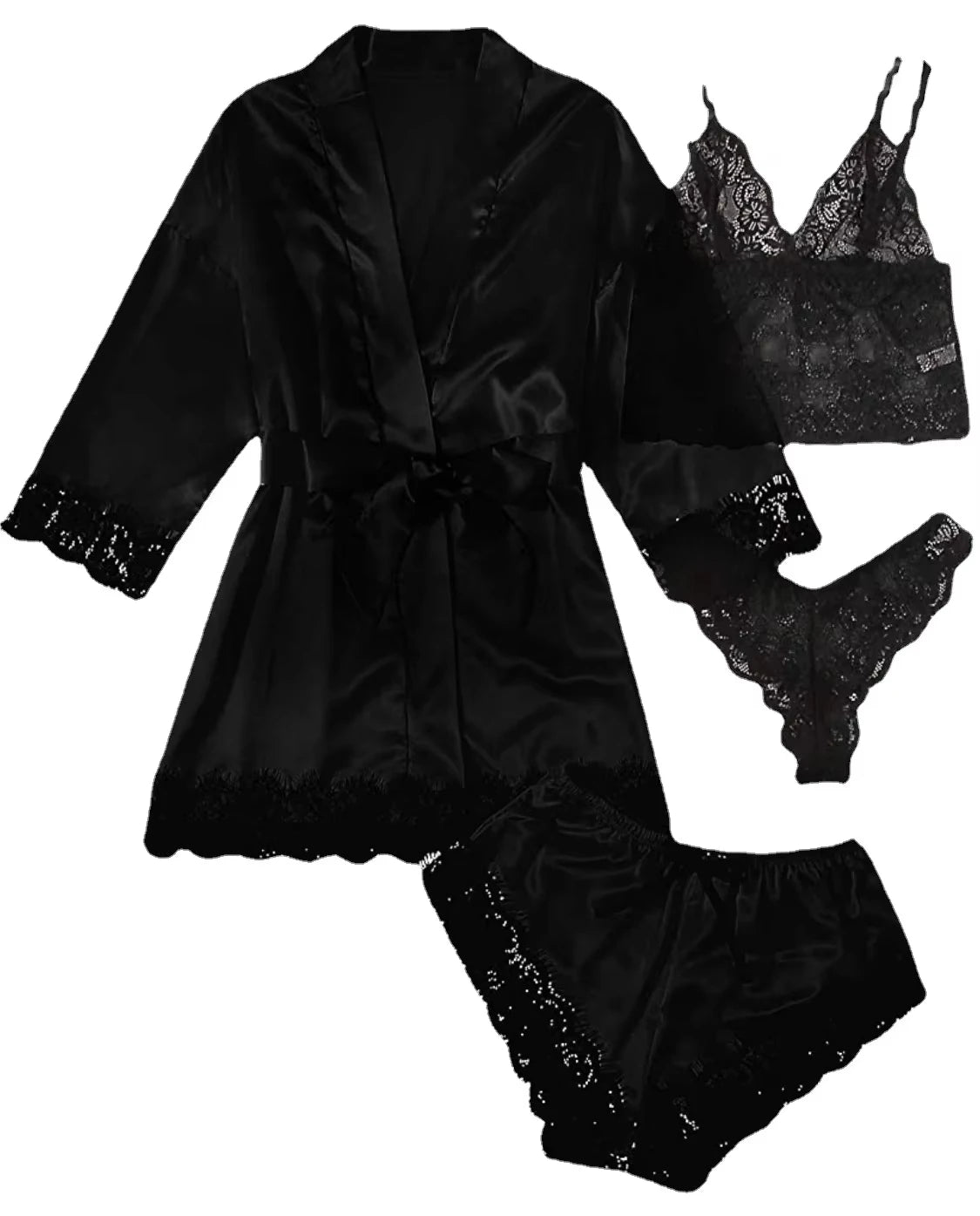 Pajama Fashion 4-piece Set Lace Satin Strap Sexy, Comfortable LADYLYS