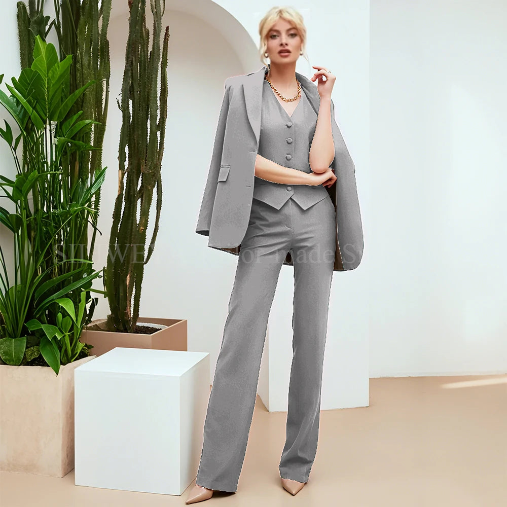Chic Green 3-Piece Women's Suit – Slim Fit Blazer, Pants & Vest | Formal Office Set