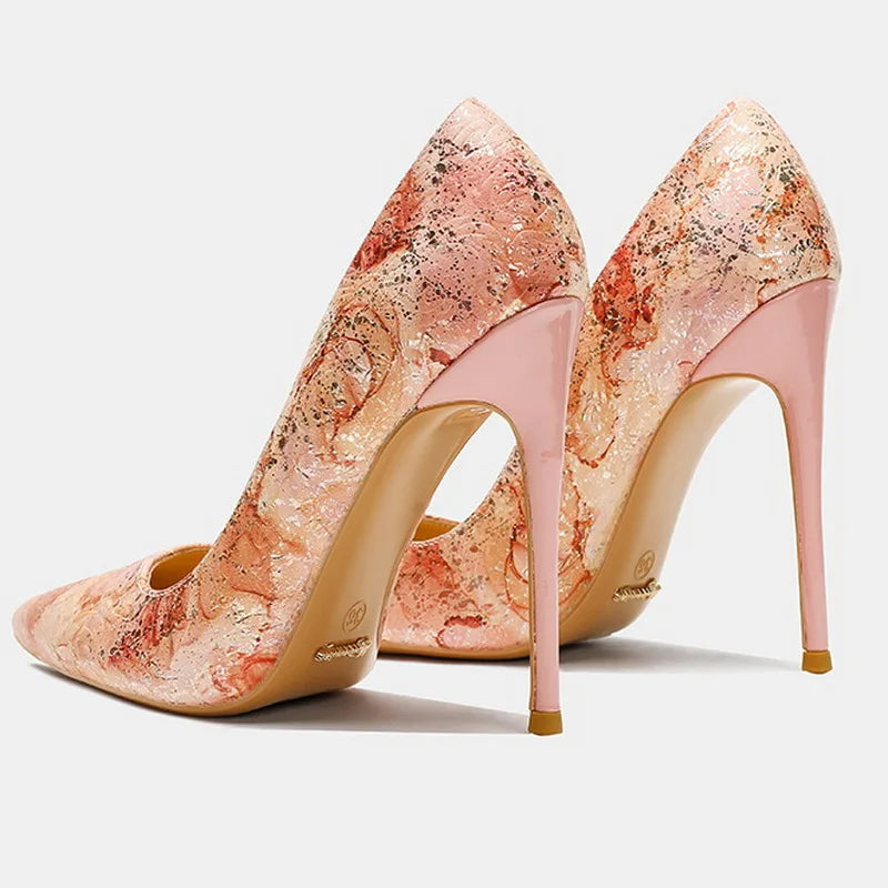 Women Cowhide High Heel Shoes Printed Leather Versatile Pumps LADYLYS