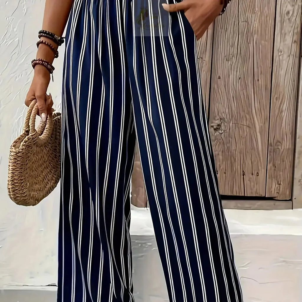 Striped Wide-Leg Pants Women loose Casual LADYLYS