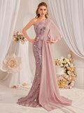 Sequin One-Shoulder Maxi Gown – Sparkle Patchwork A-Line | Luxury Formal Evening Dress