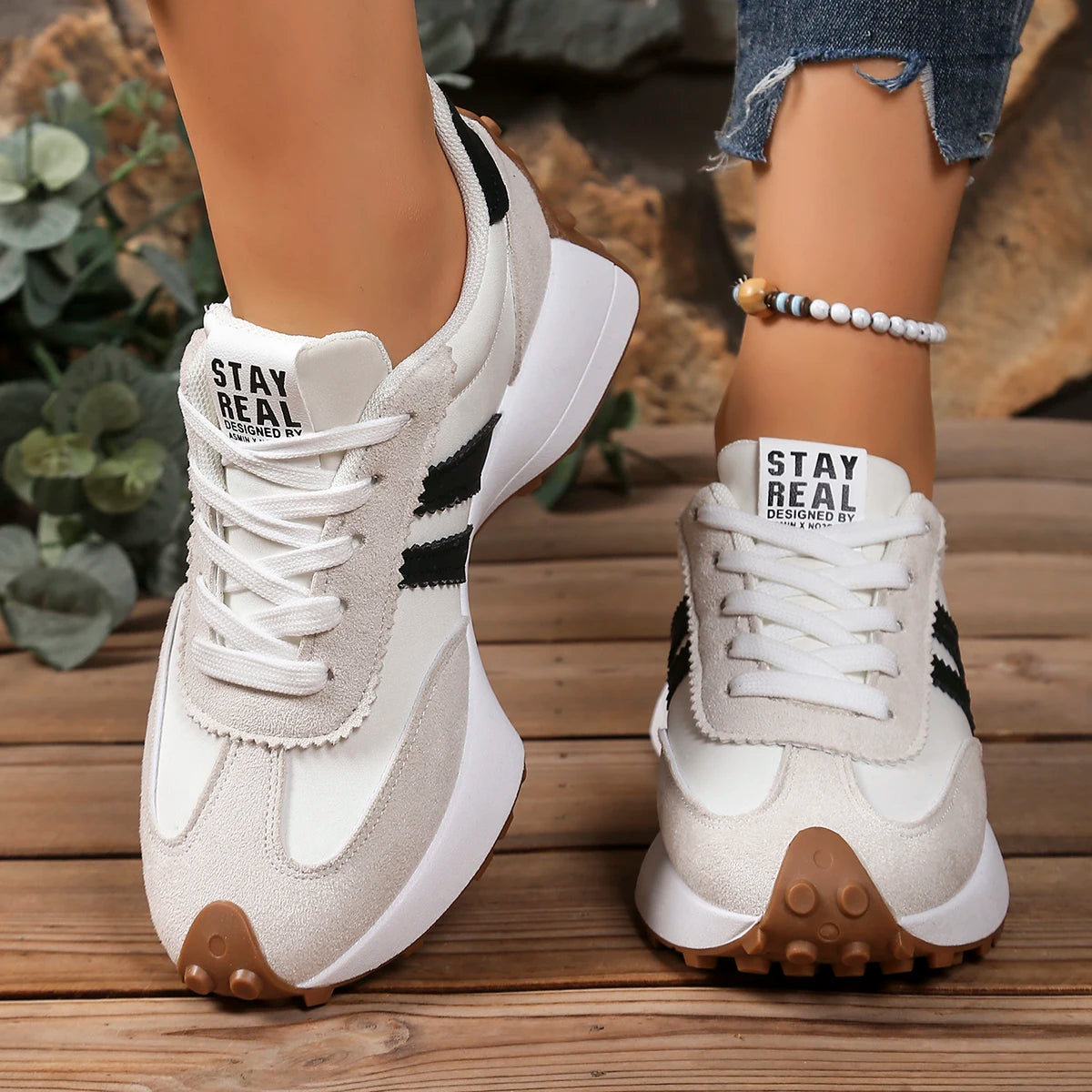 Style Elegant Lace Up Casual Spring/Autumn Round Toe Thick Sole Anti Slip Comfortable Sports Shoes LADYLYS