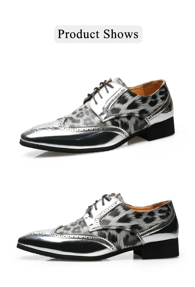 Men's Luxury Leopard Print Oxford Shoes — Gold & Silver Brogues LADYLYS