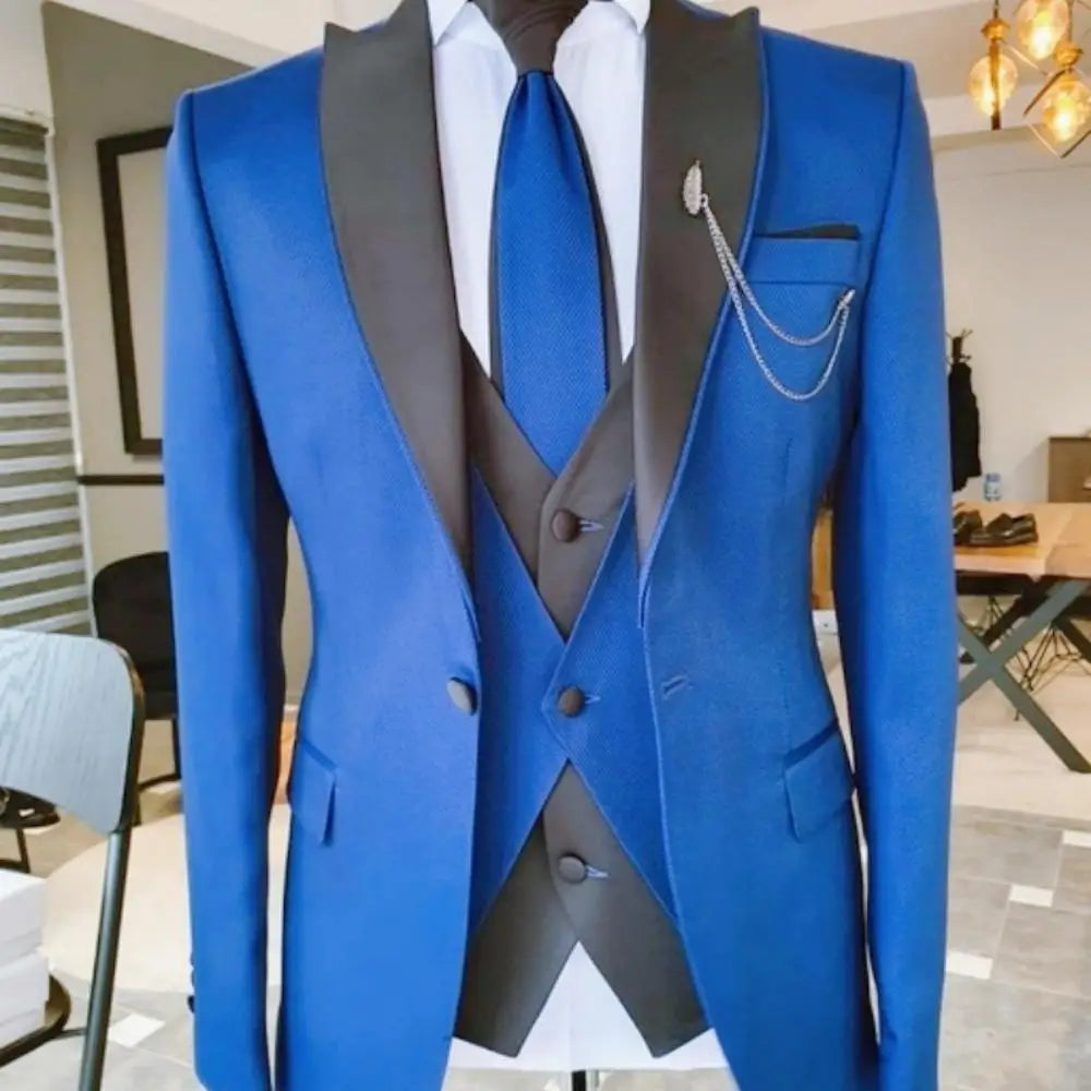 Men's Solid-Colour Three-Piece Suit Set