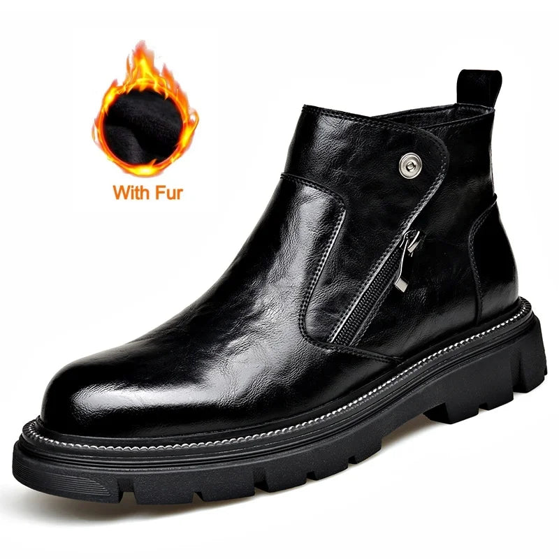 Men's Genuine Leather Zip-Up Ankle Boots – British Retro High-Top Non-Slip Booties