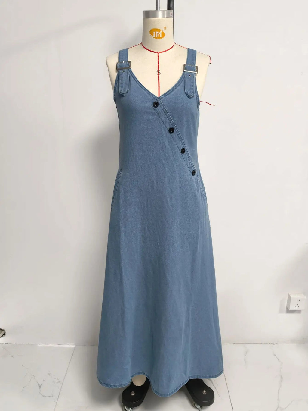 Women Denim Suspender Dress Sleeveless Overall Dresses Distressed Backless V Neck Button Washed Vestidos Summer Sundress A Line LADYLYS