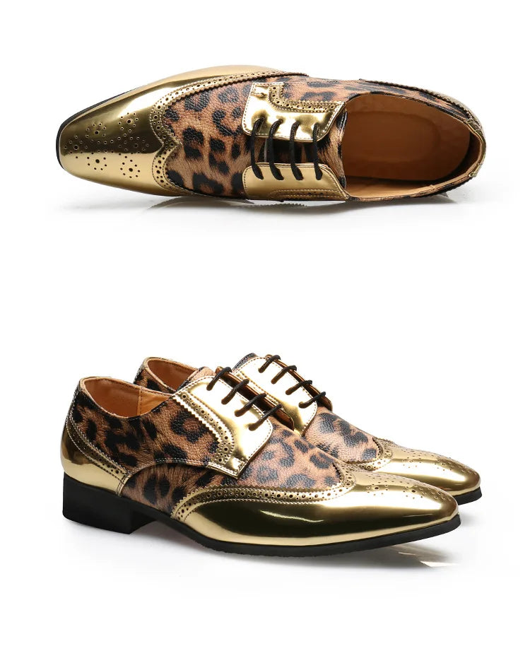 Men's Luxury Leopard Print Oxford Shoes — Gold & Silver Brogues LADYLYS