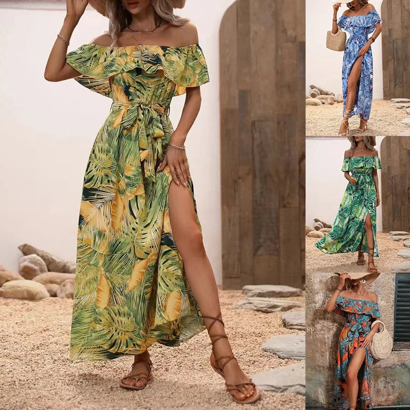 Ruffle Leace-up Beach Holiday Dress Elegant Temperament Lady LADYLYS