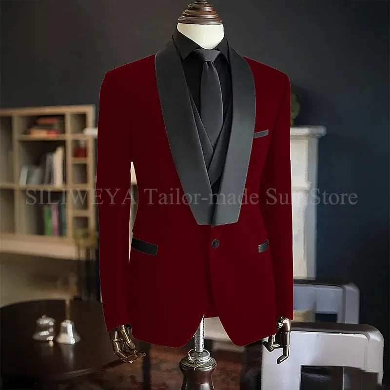 Men's Velvet Three-Piece Slim-Fit Wedding Suit