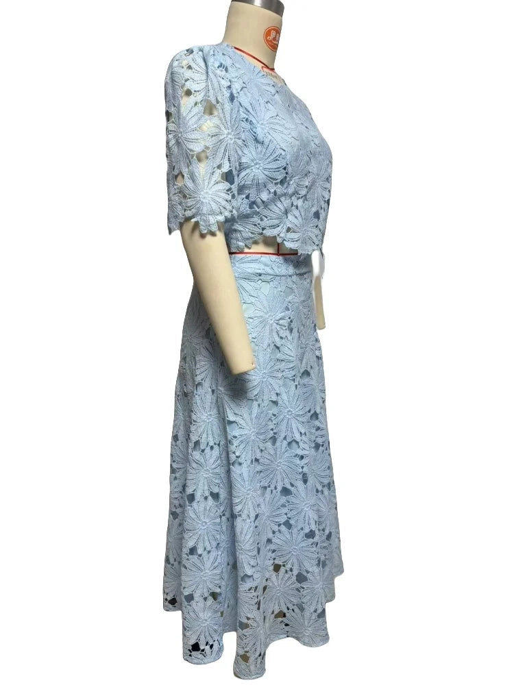 Two piece outfits women wholesale dress sets The new style hollowed out top sweet matching suit dropshopping S-3XL LADYLYS