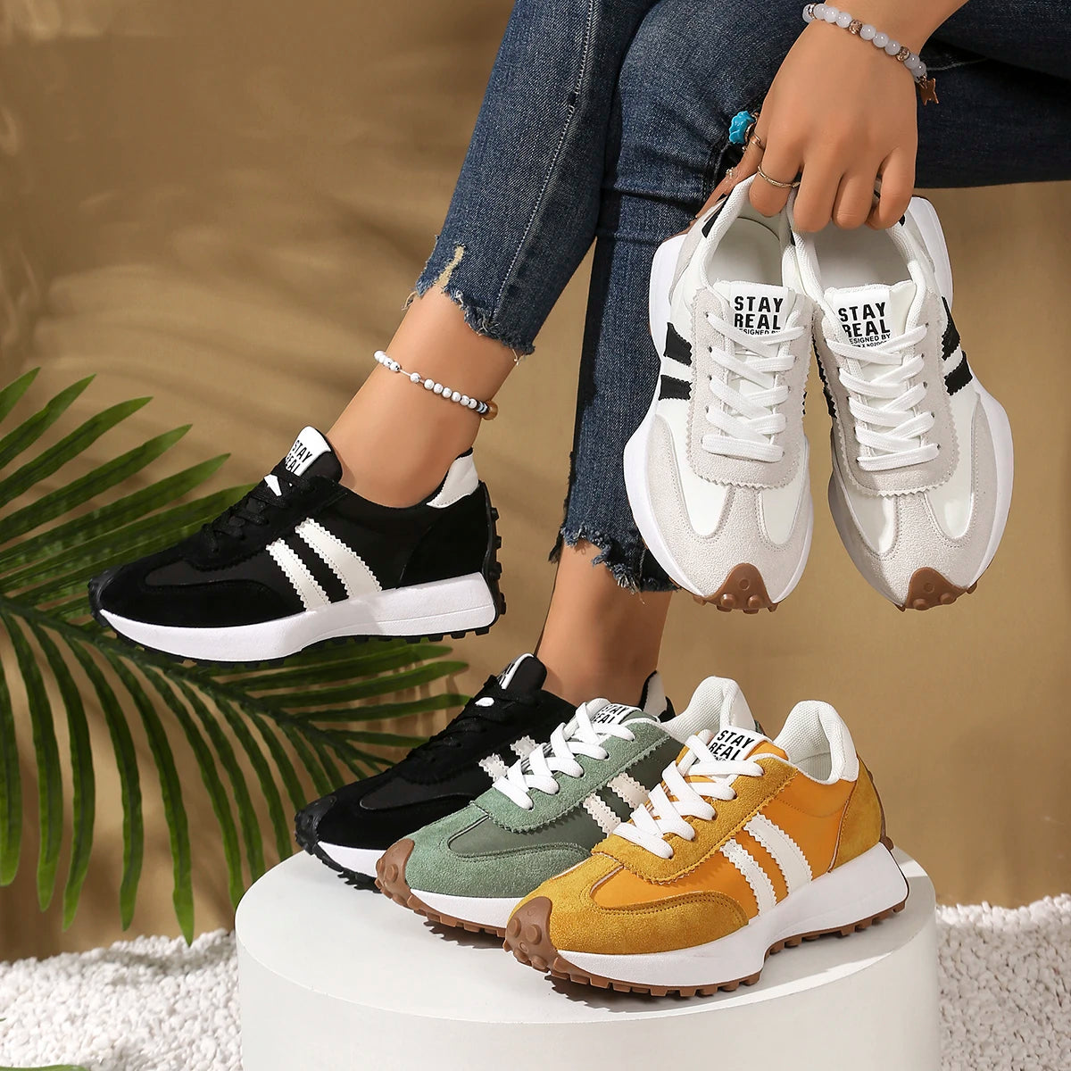 Style Elegant Lace Up Casual Spring/Autumn Round Toe Thick Sole Anti Slip Comfortable Sports Shoes LADYLYS