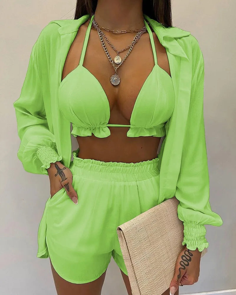 Three Pieces Swimwear Sexy Beachwear Bathing Suit Shorts Cover Up LADYLYS