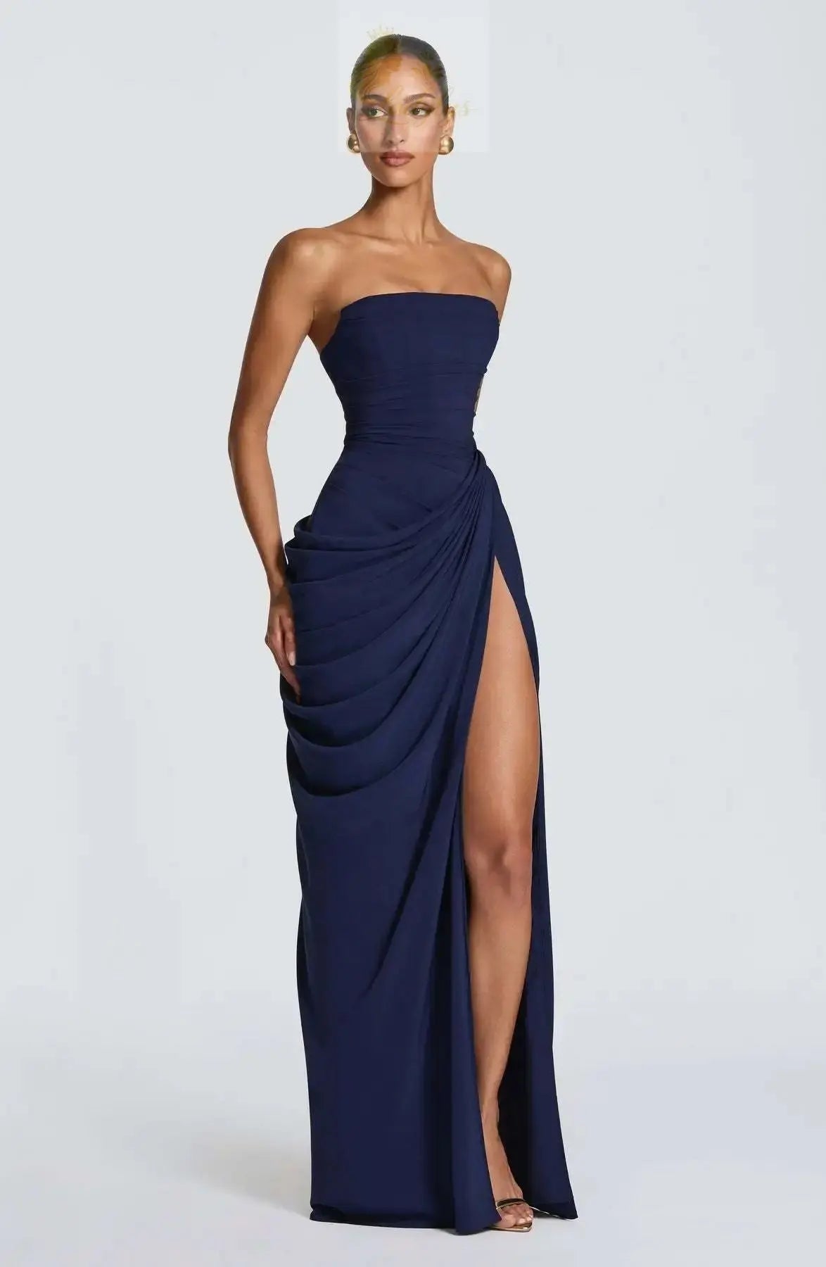 Sexy Solid Pleated Strapless Dress Lady Chic Off-shoulder Backless LADYLYS