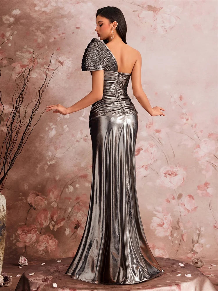 Luxury Off-Shoulder Mermaid Evening Gown – Backless Satin Formal Prom Dress
