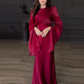 Women's Satin Long Dress – High-Waisted Slim Fit, Long Sleeve, Ankle-Length