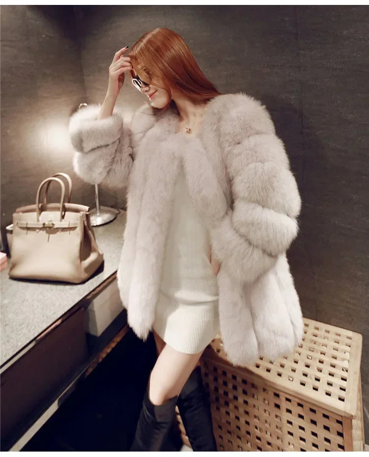 Women's Short Faux Fur Jacket with Puff Sleeves