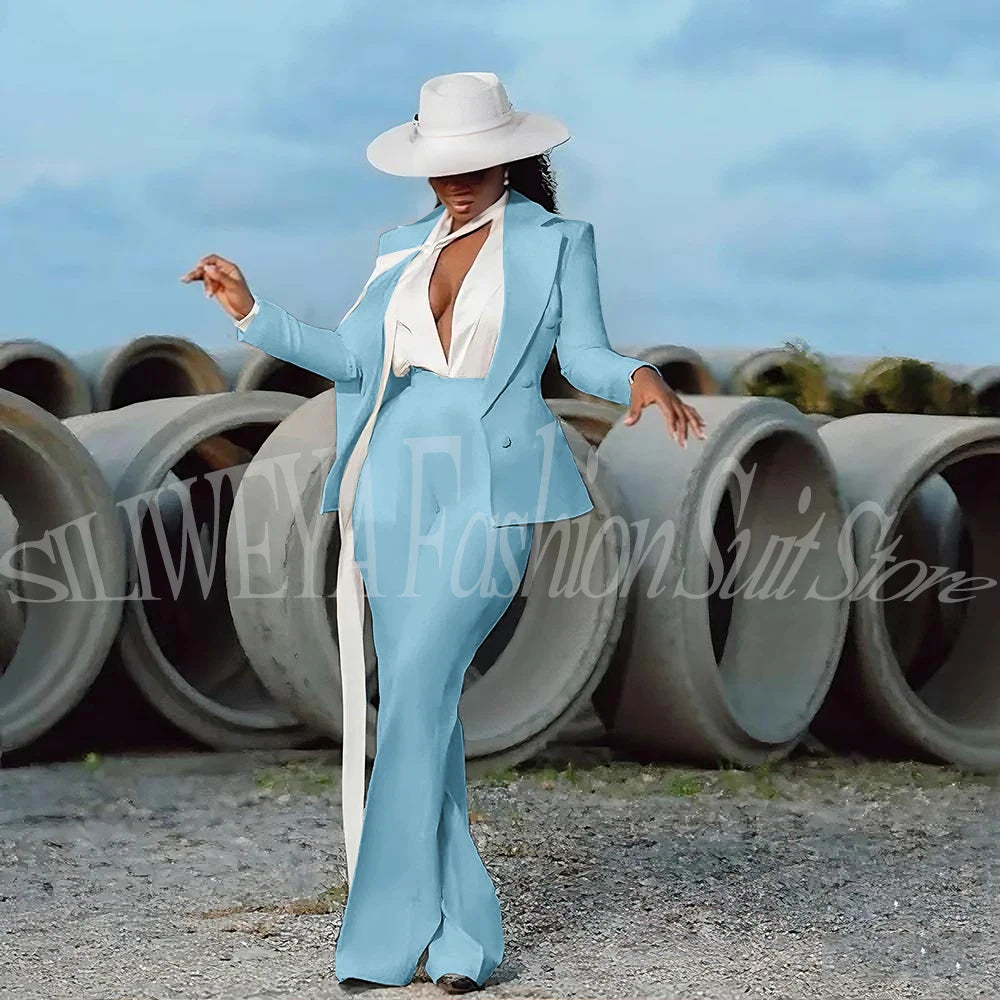 Women's 2-Piece Tuxedo Suit – Double Breasted V-Neck Blazer & Pants | Office, Wedding & Evening