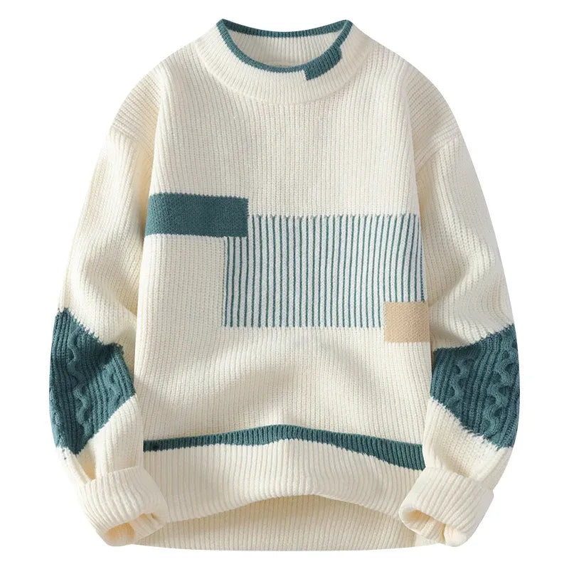 Men's Patchwork Knit Pullover Sweater