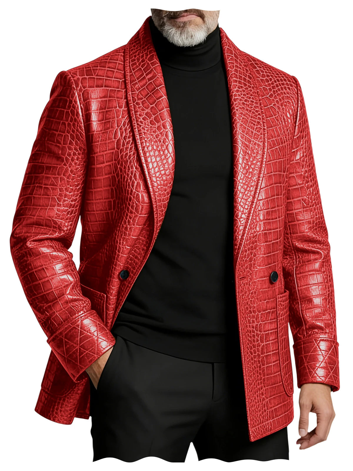 Men's Luxury Shawl Lapel Blazer Crocodile Embossed Leather LADYLYS