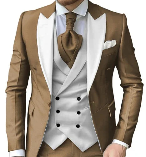 Men's Slim-Fit Three-Piece Suit with Peak Lapels