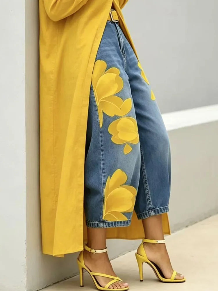 Women's Chic Printed Patchwork Straight Trousers | Loose Office Casual Pants