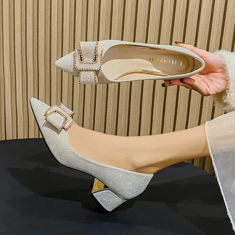 Women's Pointed-Toe Jacquard Block-Heel Pumps
