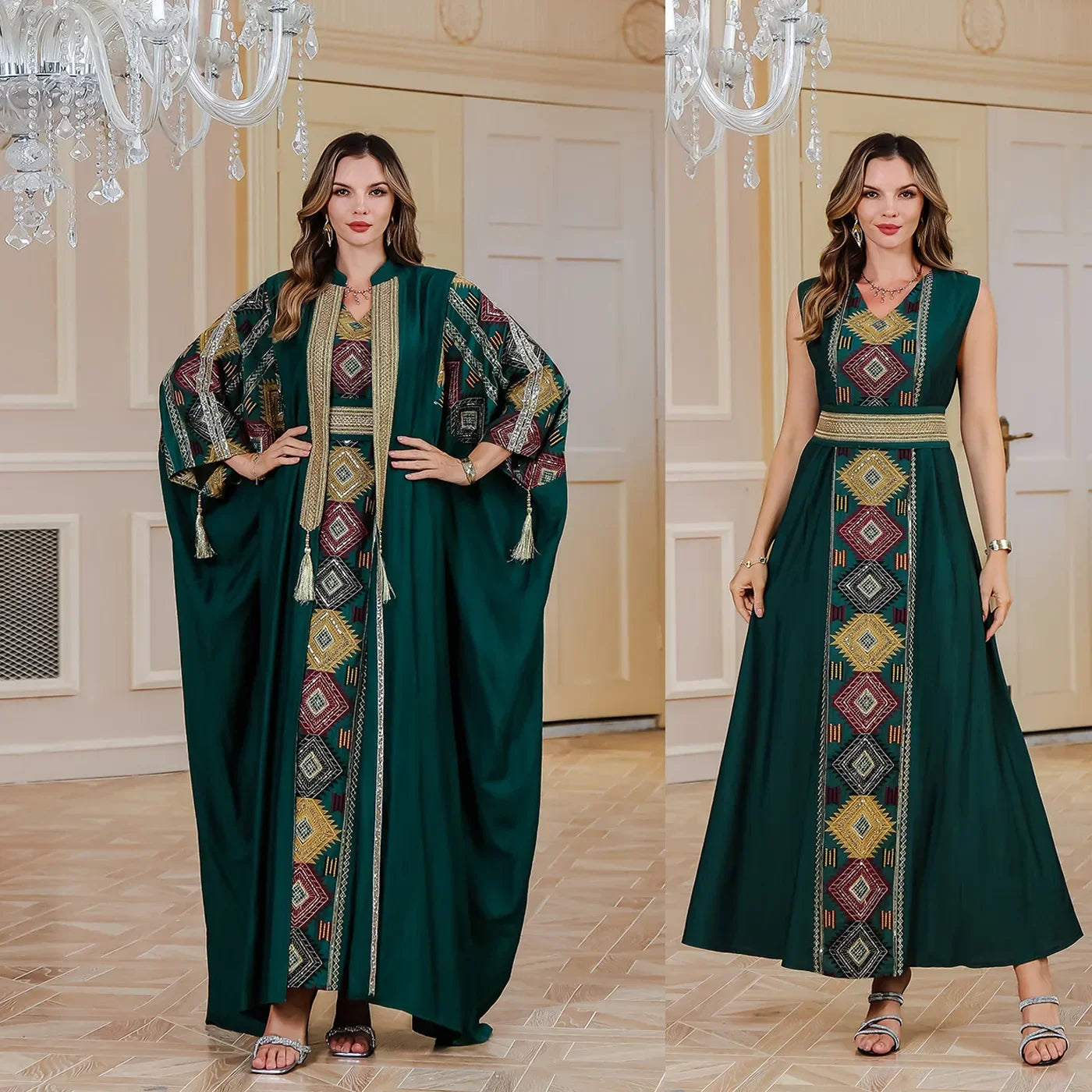 Ensemble 2 pièces pour femme musulmane de l'Aïd, robe brodée, abaya Matutina-Chic