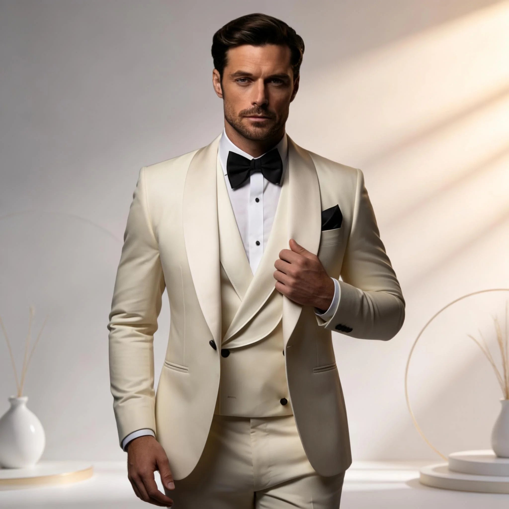 Elegant Ivory Tuxedo Suit for Men 3 piece set Jacket Vest Pants LADYLYS