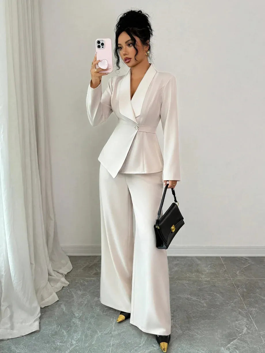 Women's Blazer & High-Waisted Wide-Leg Trousers Set
