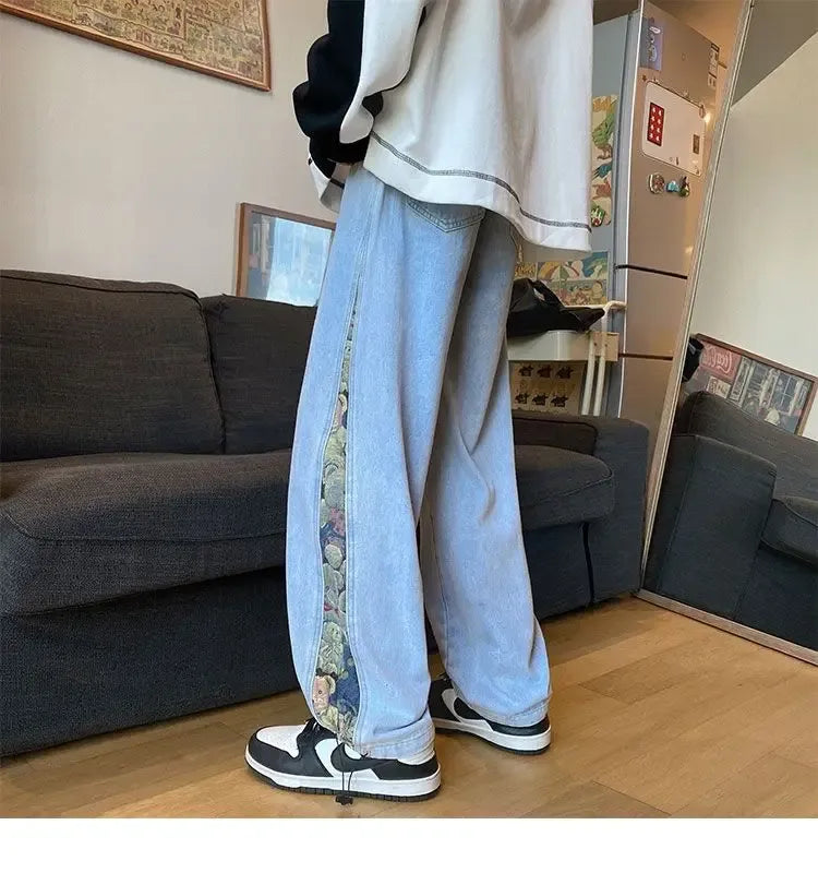 Men's High-Waisted Wide-Leg Drawstring Jeans