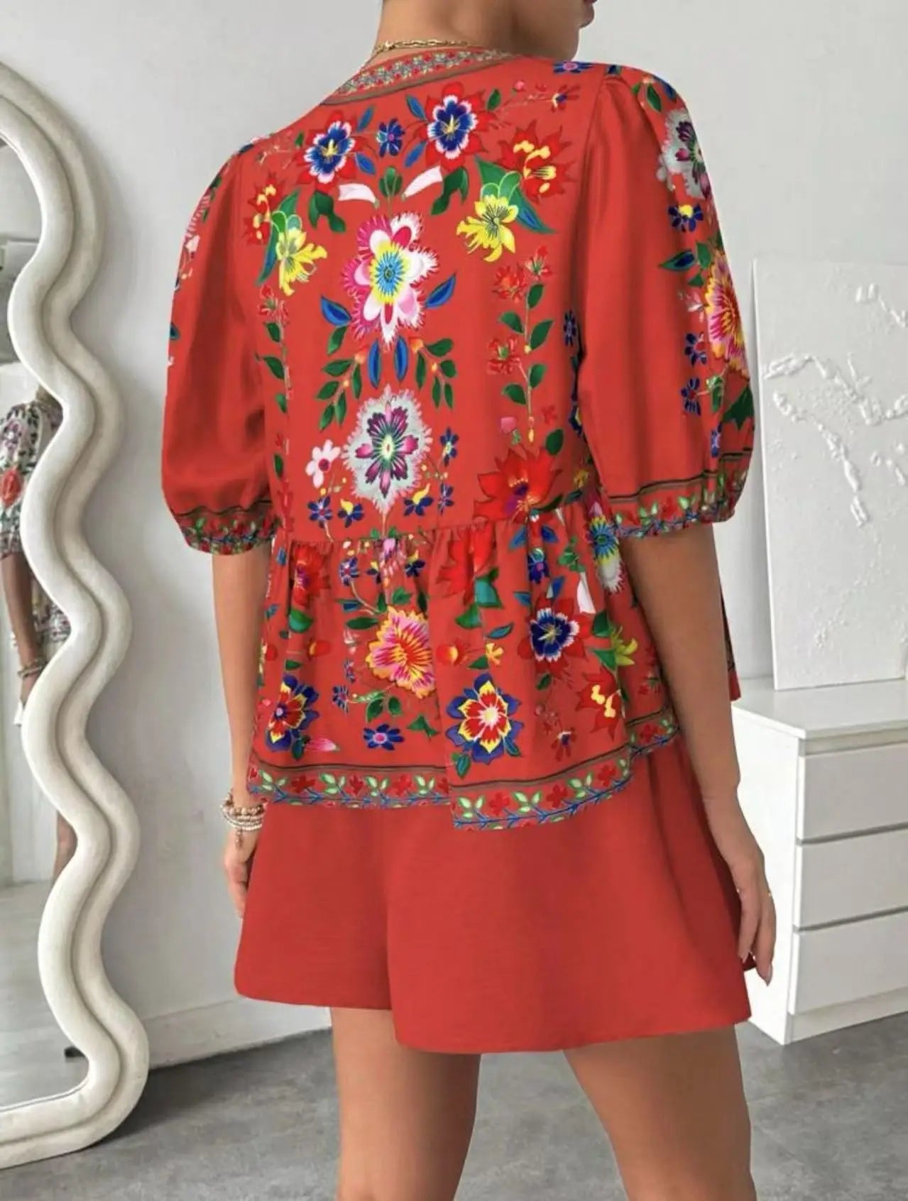 Printed Cardigan Short-sleeved Top Shorts 2-piece Set LADYLYS