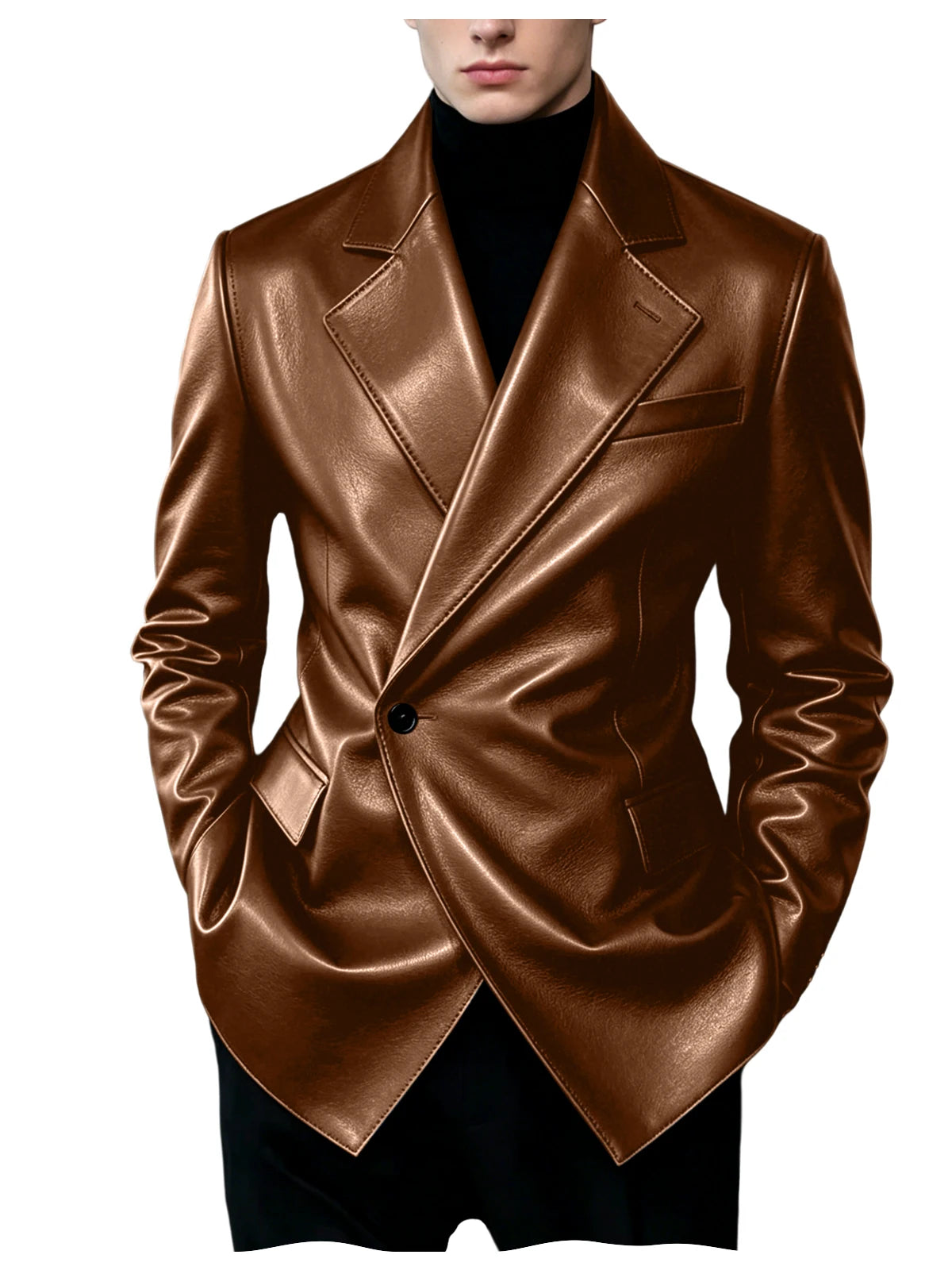 Men's Slim-Fit Faux Leather Blazer