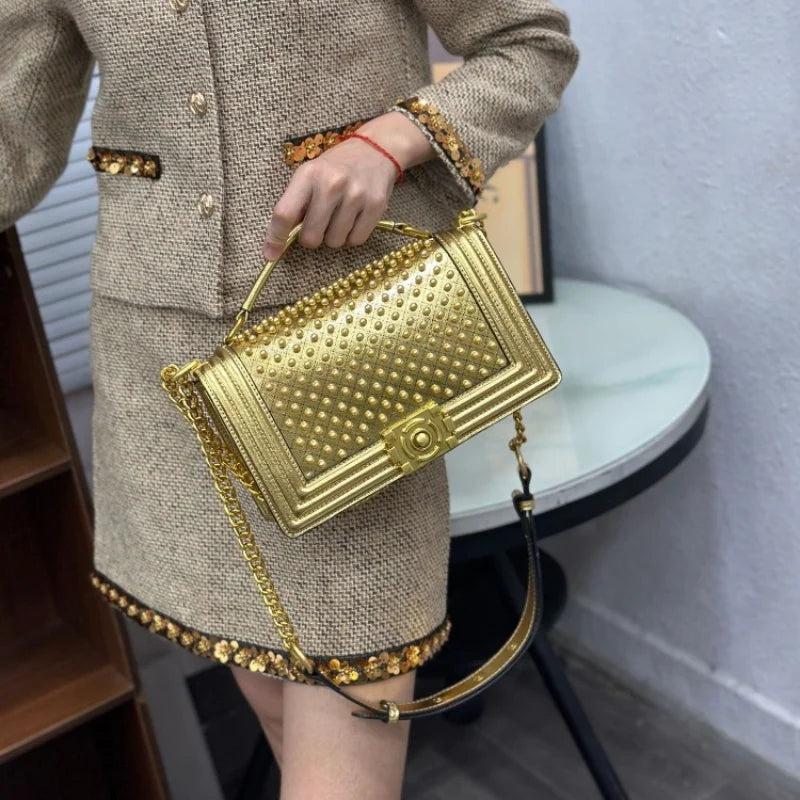 Luxury Designer Inlaid Pearls Lattice Embroidery Women's Shoulder Bag Fashion High-end Handbags Small Square Bag Versatile Purse LADYLYS