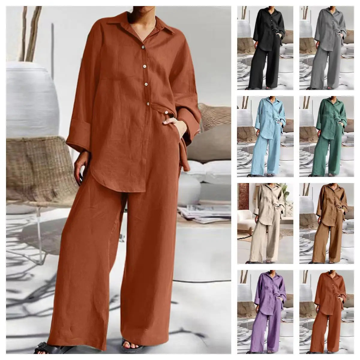 Autumn Long Pant Sets New Cotton Linen Women Casual Style LADYLYS